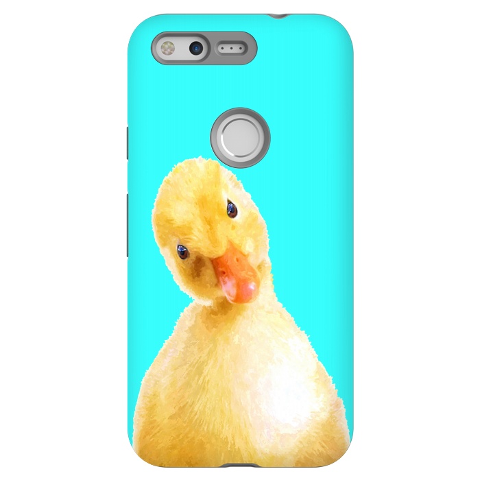 Pixel StrongFit Duckling Turquoise Background by Alemi