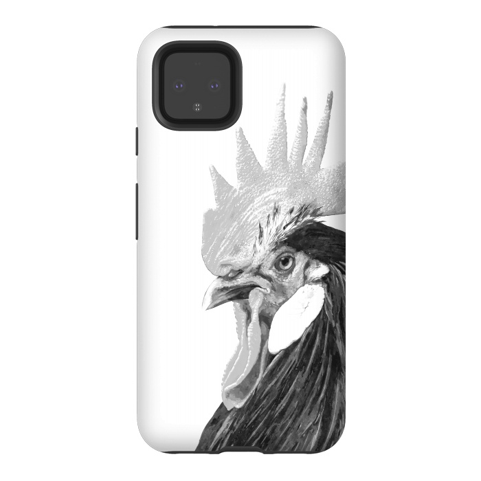 Pixel 4 StrongFit Black and White Rooster by Alemi