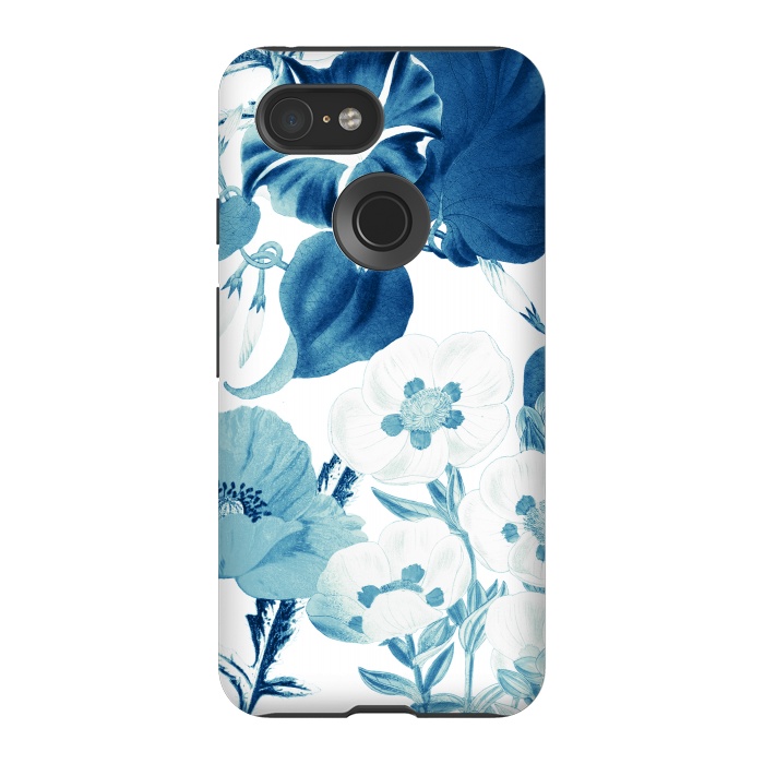 Pixel 3 StrongFit Indigo blue watercolor flowers by Oana 