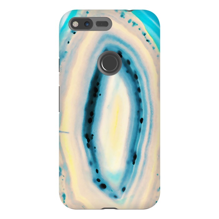Pixel XL StrongFit Blue yellow brushed agata marble by Oana 
