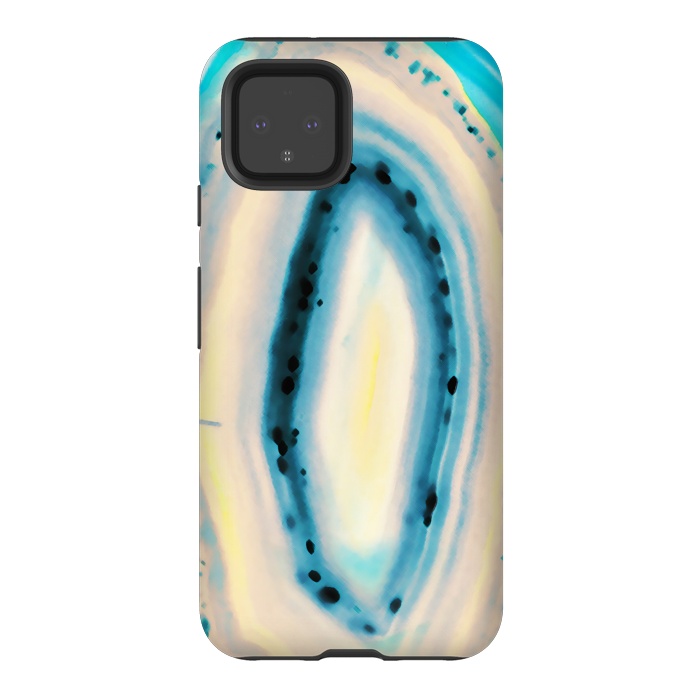 Pixel 4 StrongFit Blue yellow brushed agata marble by Oana 
