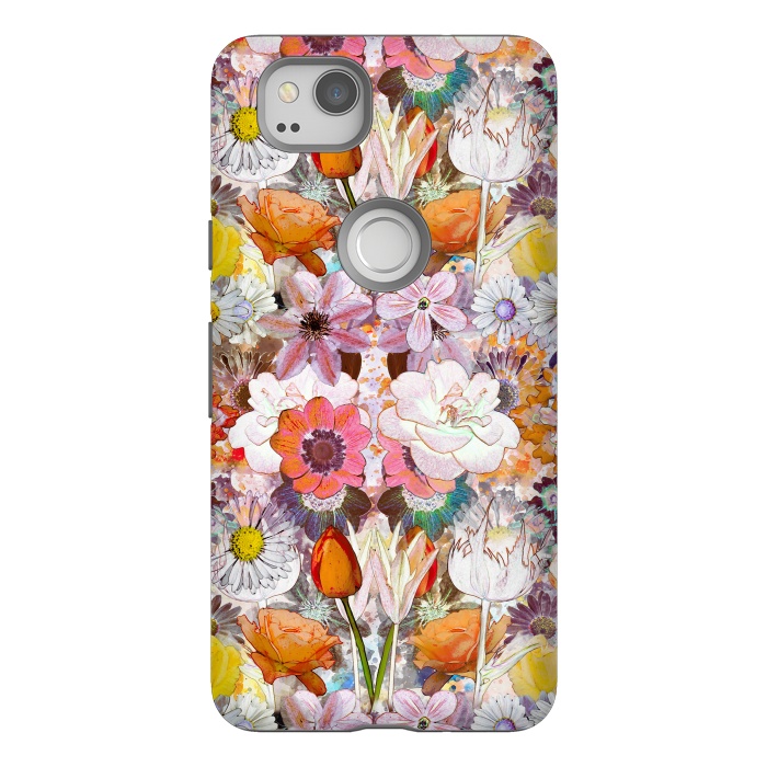 Pixel 2 StrongFit Colorful painted Marie Antoinette flowers by Oana 