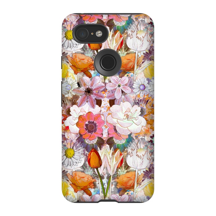 Pixel 3 StrongFit Colorful painted Marie Antoinette flowers by Oana 