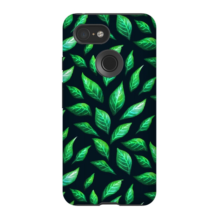 Pixel 3 StrongFit Dark Abstract Green Leaves Pattern by Boriana Giormova