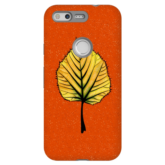 Pixel StrongFit Yellow Linden Leaf On Orange | Decorative Botanical Art by Boriana Giormova