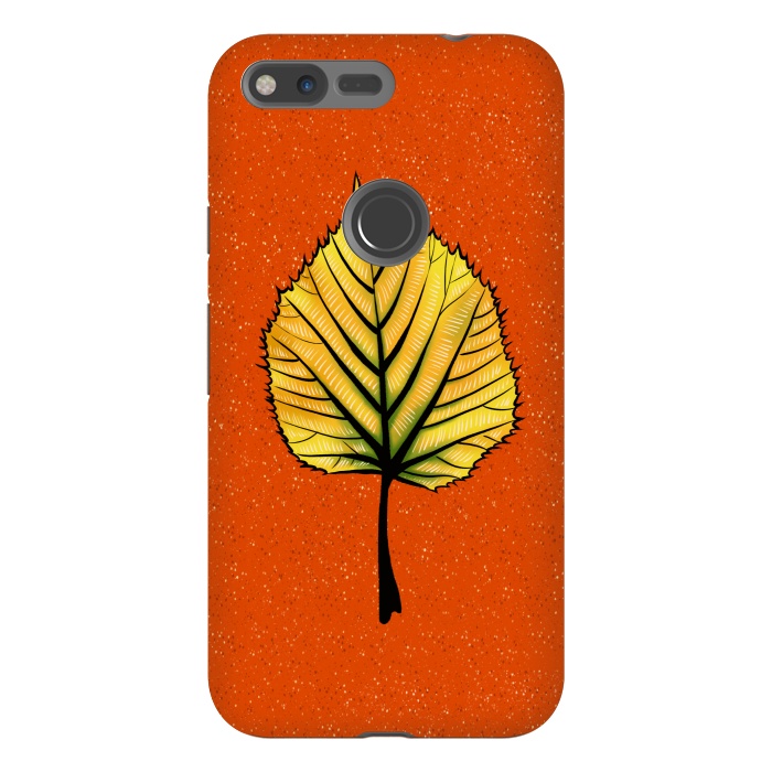 Pixel XL StrongFit Yellow Linden Leaf On Orange | Decorative Botanical Art by Boriana Giormova