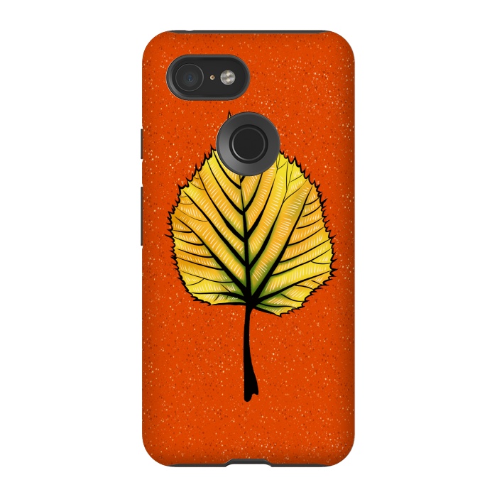 Pixel 3 StrongFit Yellow Linden Leaf On Orange | Decorative Botanical Art by Boriana Giormova