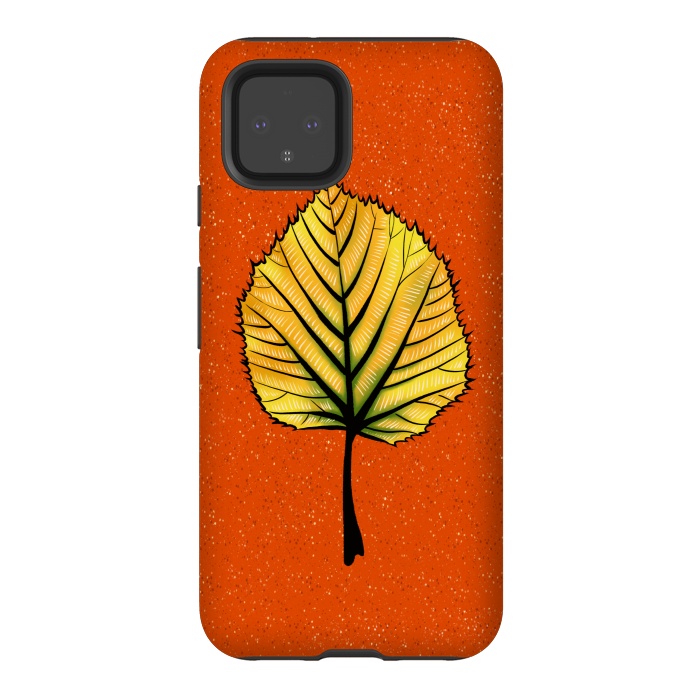 Pixel 4 StrongFit Yellow Linden Leaf On Orange | Decorative Botanical Art by Boriana Giormova