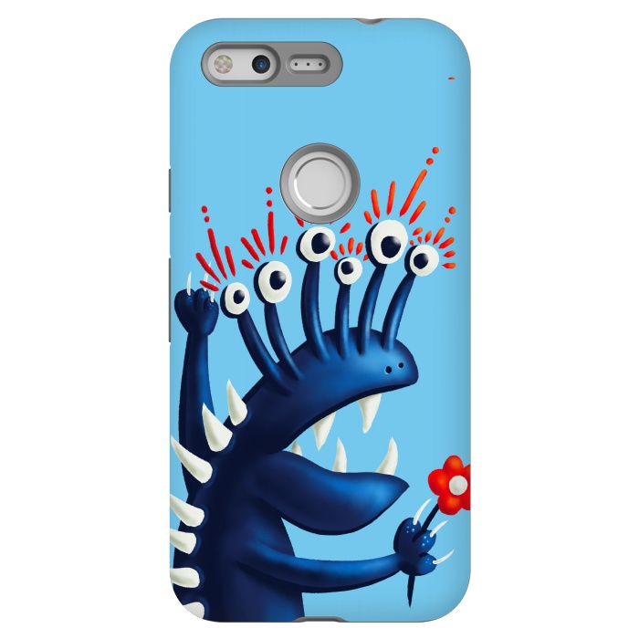 Pixel StrongFit Funny Monster In Blue With Flower by Boriana Giormova