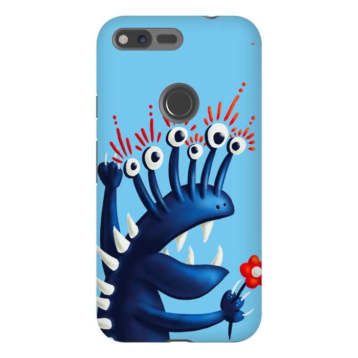 Pixel XL StrongFit Funny Monster In Blue With Flower by Boriana Giormova