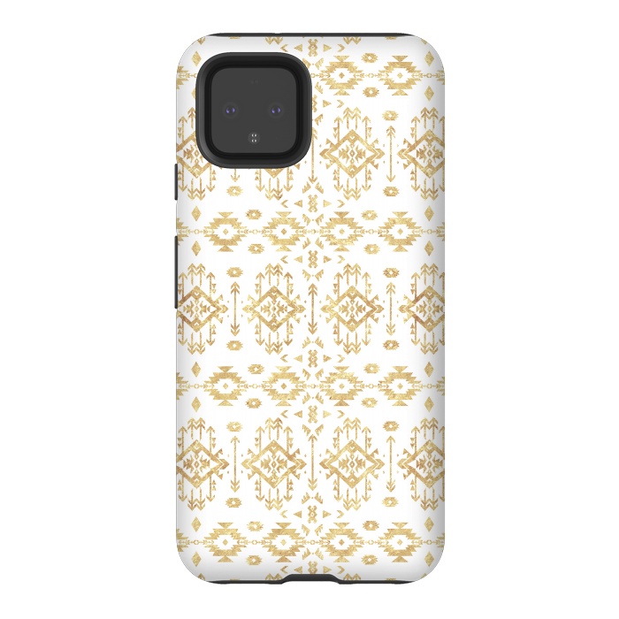 Pixel 4 StrongFit  Luxury gold geometric tribal Aztec pattern by InovArts