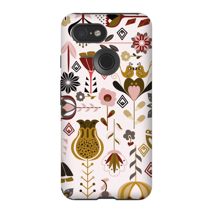 Pixel 3 StrongFit Scandinavian Flowers in Mustard and Pink by Paula Ohreen