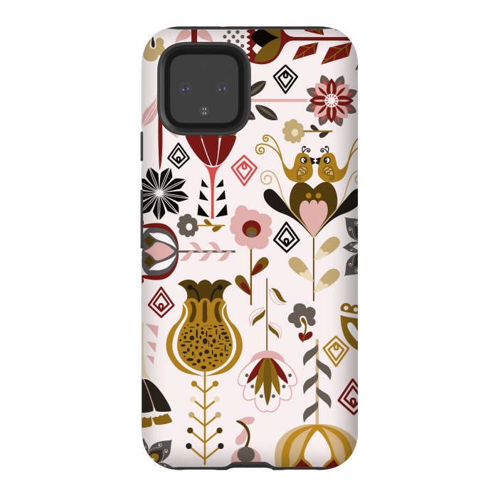 Pixel 4 StrongFit Scandinavian Flowers in Mustard and Pink by Paula Ohreen