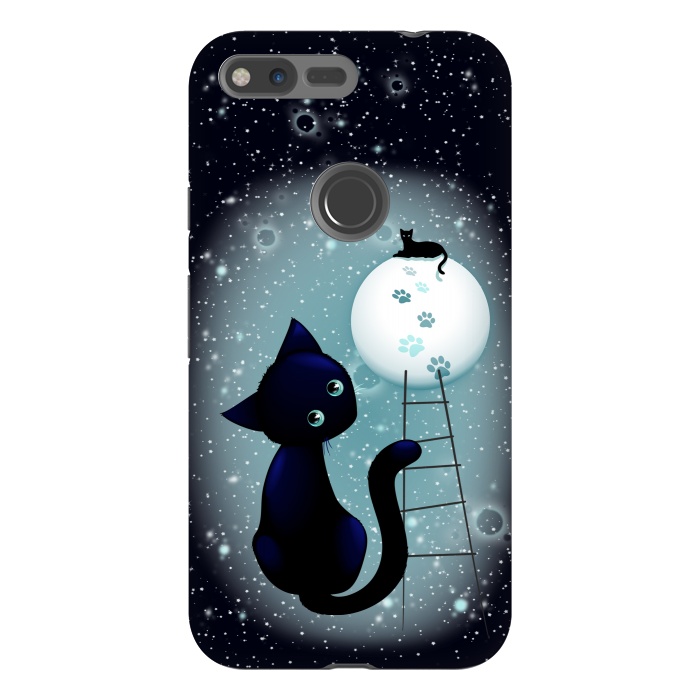 Pixel XL StrongFit Blue Kitty Dream on the Moon by BluedarkArt