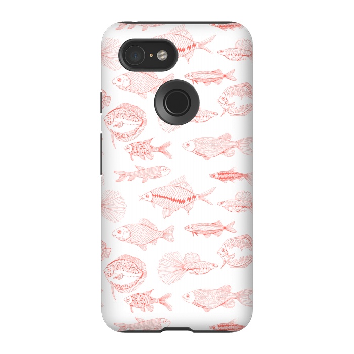 Pixel 3 StrongFit Fishes in living coral color, hand drawn pattern by Katerina Kirilova