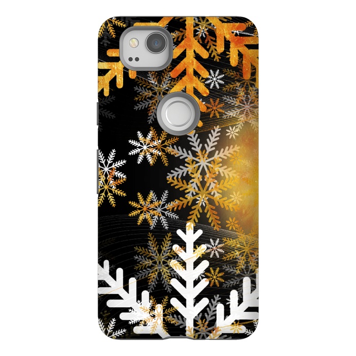 Pixel 2 StrongFit Golden white snowflakes - Christmas by Oana 
