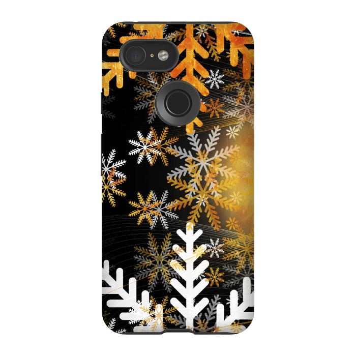 Pixel 3 StrongFit Golden white snowflakes - Christmas by Oana 