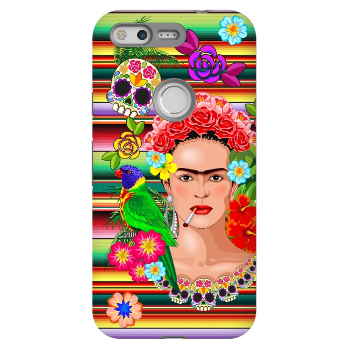 Pixel StrongFit Frida Kahlo Floral Exotic Portrait  by BluedarkArt