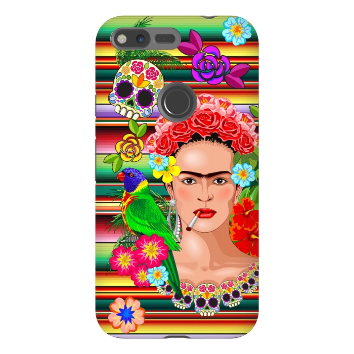 Pixel XL StrongFit Frida Kahlo Floral Exotic Portrait  by BluedarkArt