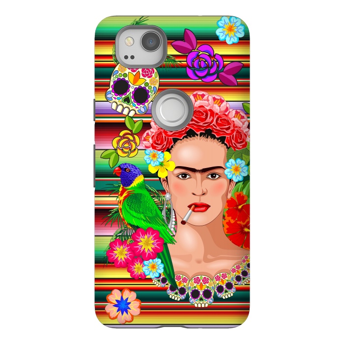 Pixel 2 StrongFit Frida Kahlo Floral Exotic Portrait  by BluedarkArt