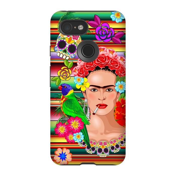 Pixel 3 StrongFit Frida Kahlo Floral Exotic Portrait  by BluedarkArt