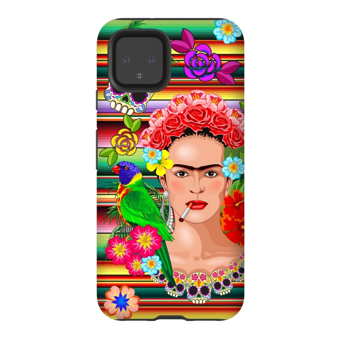 Pixel 4 StrongFit Frida Kahlo Floral Exotic Portrait  by BluedarkArt