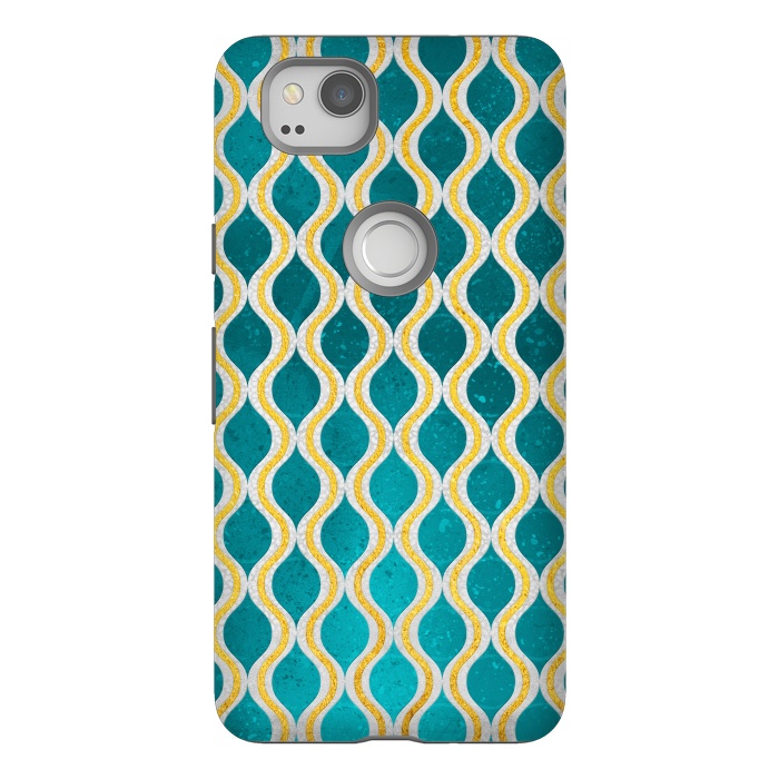 Pixel 2 StrongFit Gold - Turquoise pattern I by Art Design Works