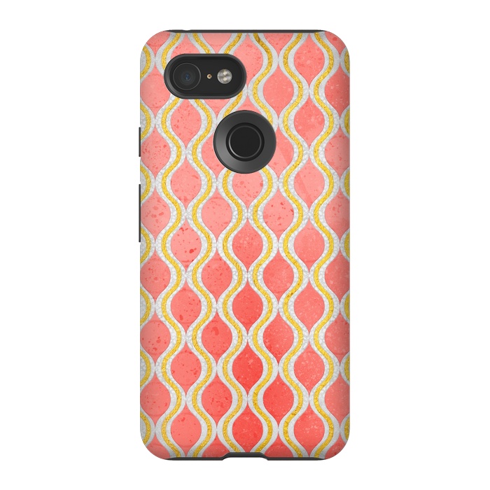 Pixel 3 StrongFit Gold - Living Coral Pattern I by Art Design Works