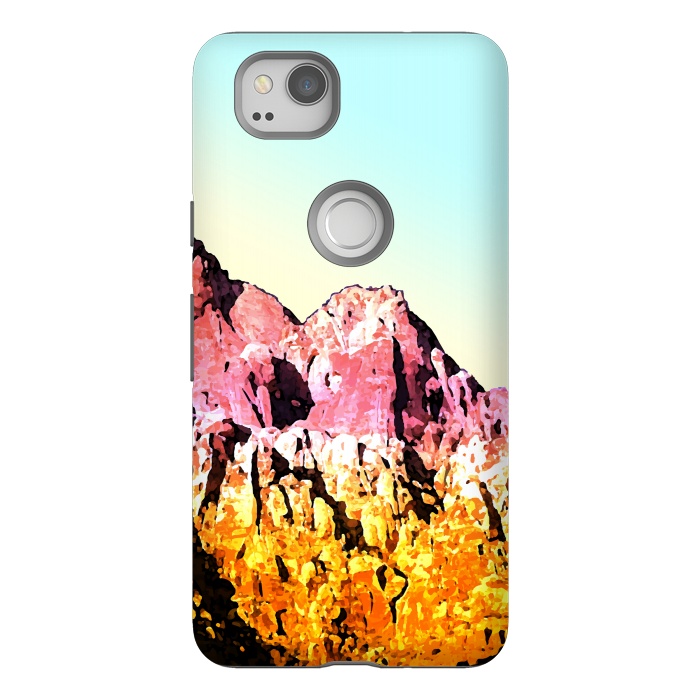 Pixel 2 StrongFit Gold and Pink Mountain by Creativeaxle