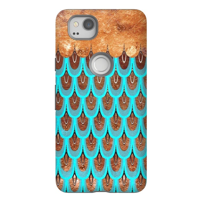 Pixel 2 StrongFit Copper and Teal Mermaid Scales by  Utart