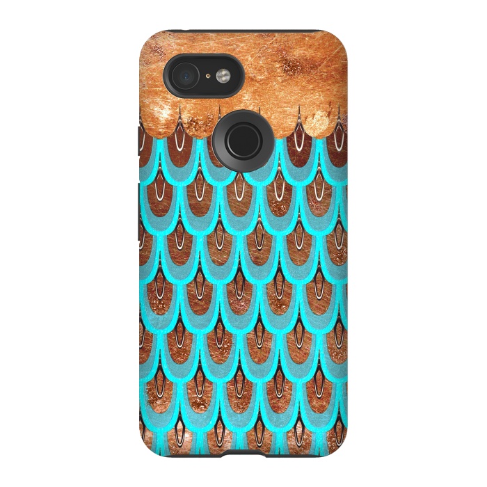 Pixel 3 StrongFit Copper and Teal Mermaid Scales by  Utart