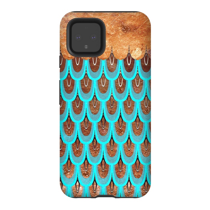 Pixel 4 StrongFit Copper and Teal Mermaid Scales by  Utart