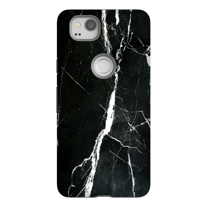 Pixel 2 StrongFit Elegant black marble with white cracks by Oana 