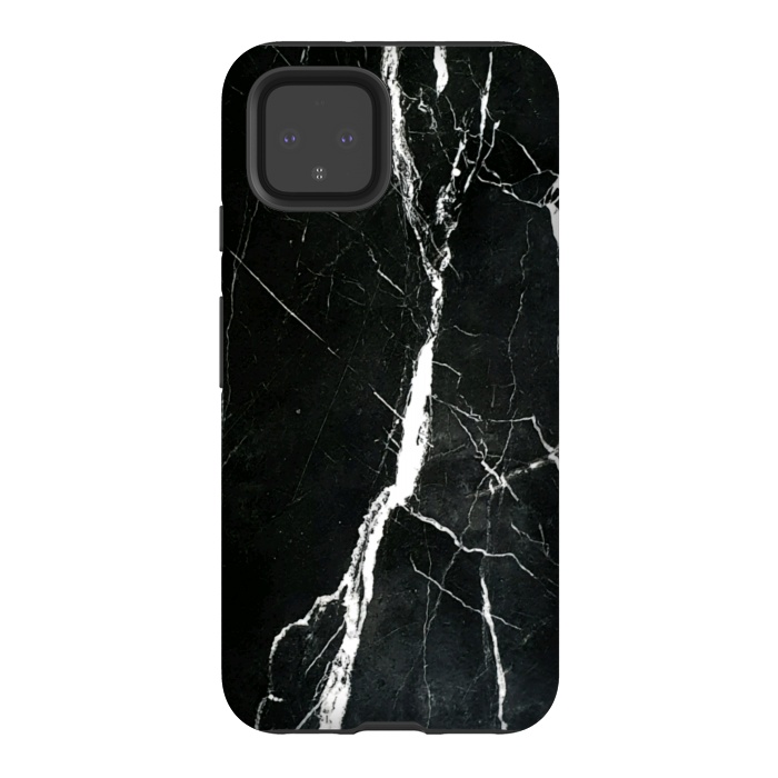 Pixel 4 StrongFit Elegant black marble with white cracks by Oana 