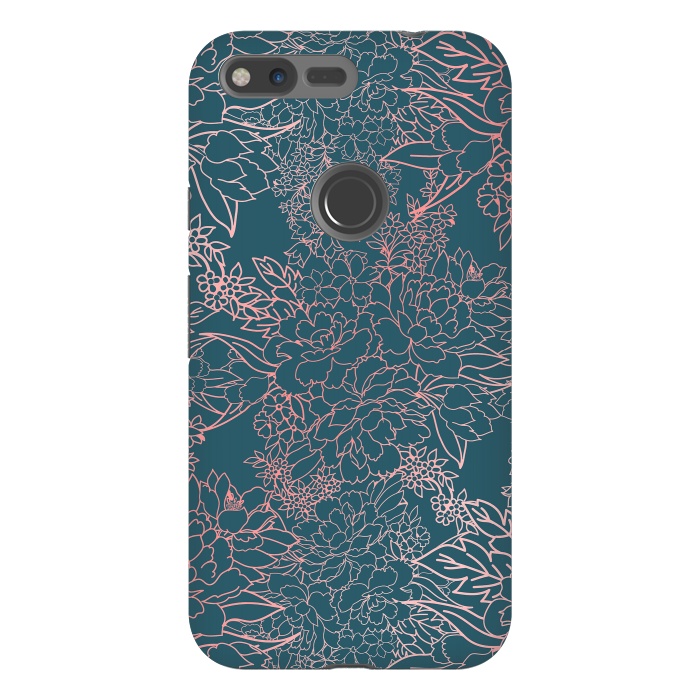 Pixel XL StrongFit Luxury floral coral strokes doodles design by InovArts