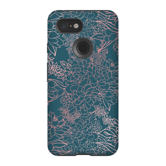 Pixel 3 StrongFit Luxury floral coral strokes doodles design by InovArts