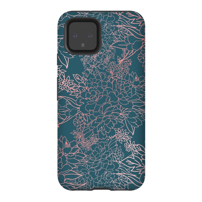 Pixel 4 StrongFit Luxury floral coral strokes doodles design by InovArts