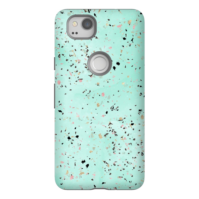 Pixel 2 StrongFit Mint and gold marble terrazzo design Confetti  by InovArts