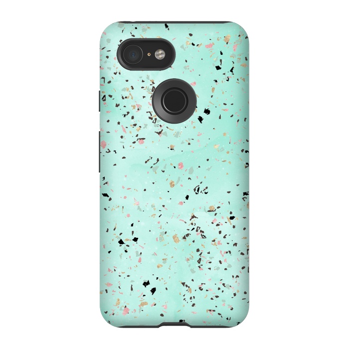 Pixel 3 StrongFit Mint and gold marble terrazzo design Confetti  by InovArts