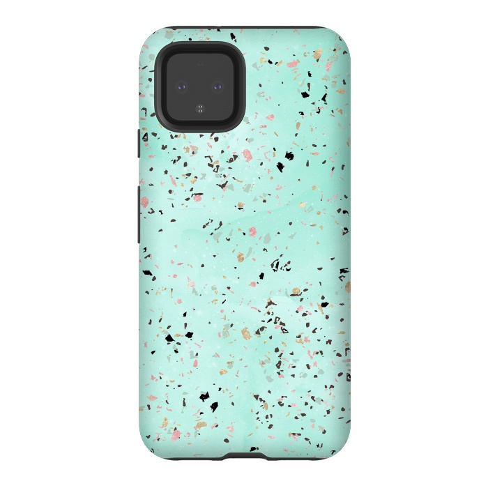 Pixel 4 StrongFit Mint and gold marble terrazzo design Confetti  by InovArts