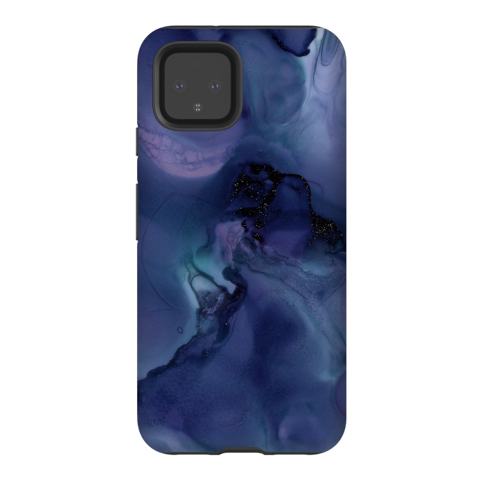 Pixel 4 StrongFit Black Glitter Veins on Blue Ink Marble by  Utart