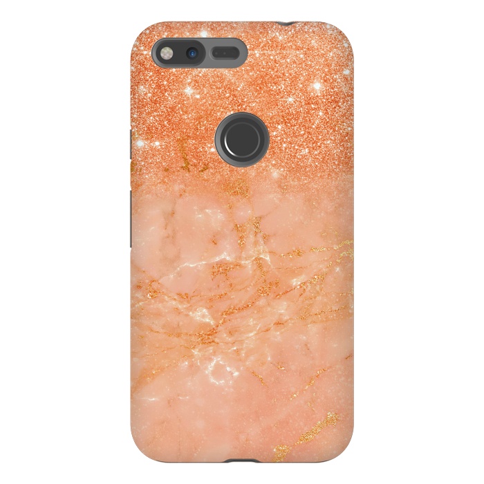 Pixel XL StrongFit Living Coral Glitter and Veins on marble by  Utart