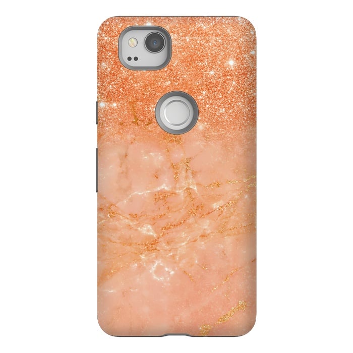 Pixel 2 StrongFit Living Coral Glitter and Veins on marble by  Utart