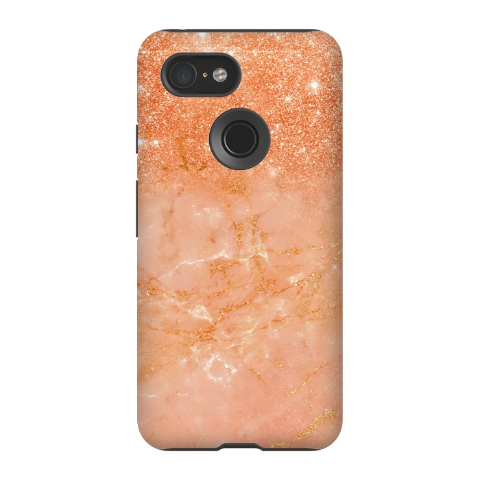 Pixel 3 StrongFit Living Coral Glitter and Veins on marble by  Utart