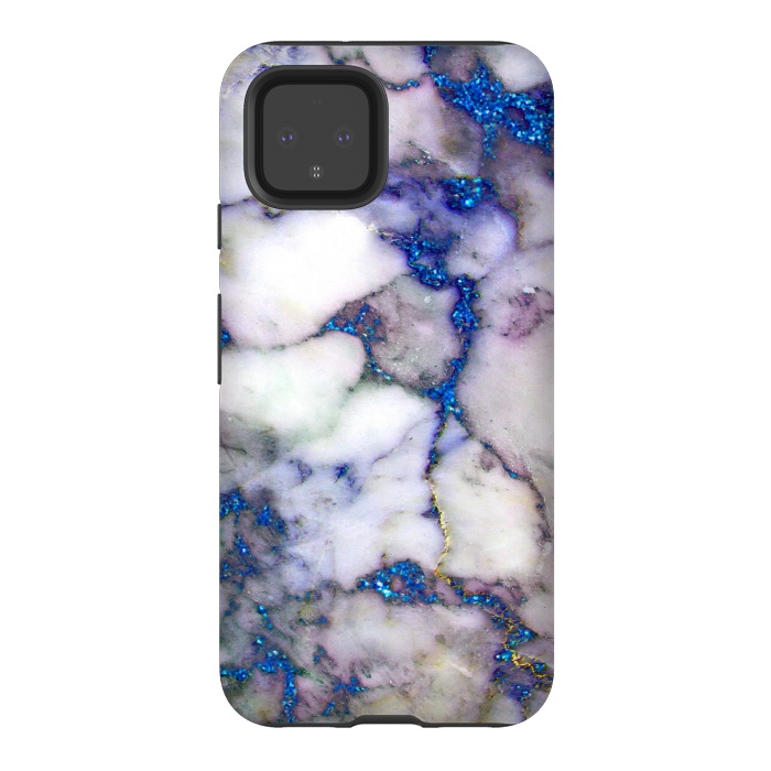 Pixel 4 StrongFit Blue Glitter Veins on Gray Marble by  Utart