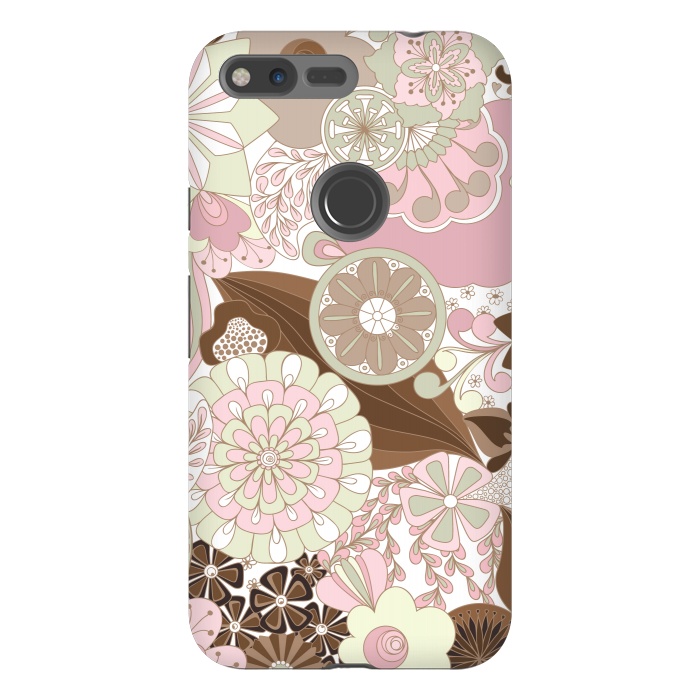 Pixel XL StrongFit Flowers, Flowers Everywhere - Pink and Brown by Paula Ohreen