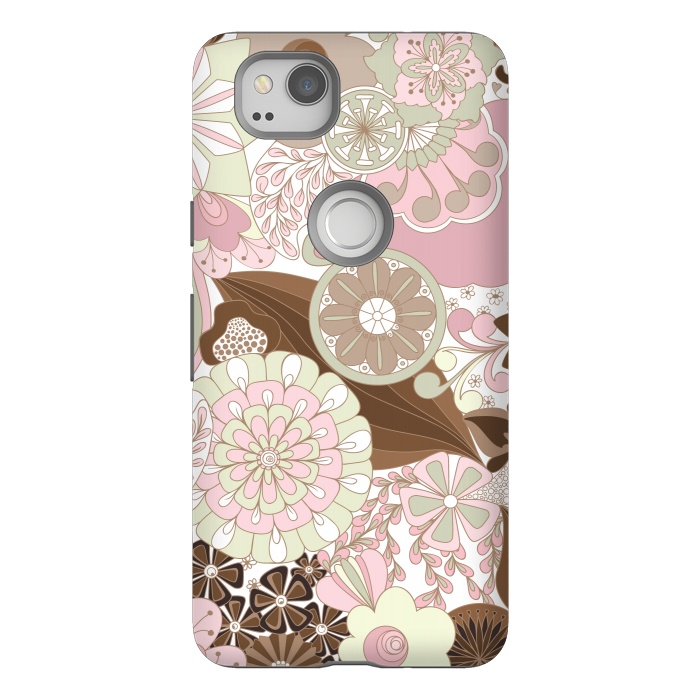 Pixel 2 StrongFit Flowers, Flowers Everywhere - Pink and Brown by Paula Ohreen