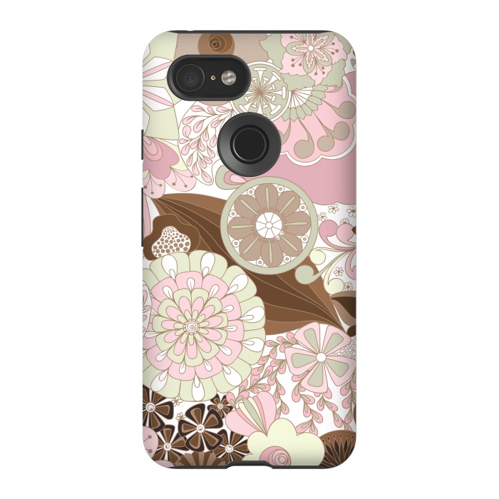 Pixel 3 StrongFit Flowers, Flowers Everywhere - Pink and Brown by Paula Ohreen