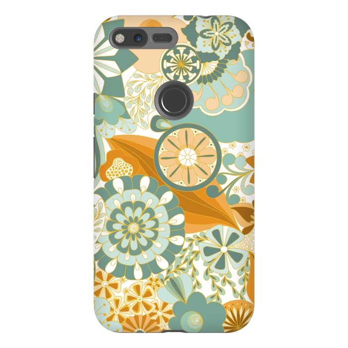 Pixel XL StrongFit Flowers, Flowers Everywhere - Orange and Green by Paula Ohreen