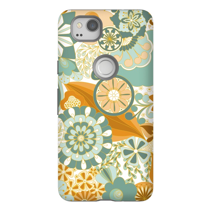 Pixel 2 StrongFit Flowers, Flowers Everywhere - Orange and Green by Paula Ohreen